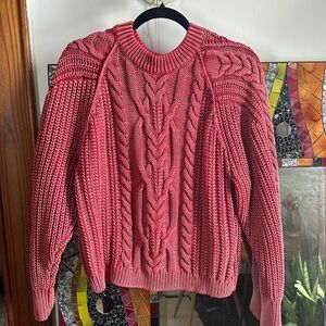 free people frankie cable sweater in cherry size medium